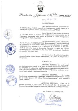 Resolución Jefatural N°014-2001/AGN/J
