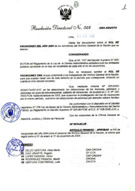 Resolución Directoral N° 028-2003-AGN/OTA
