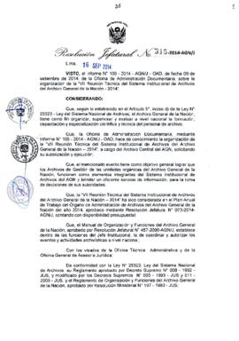 Resolución Jefatural N° 315-2014-AGN/J