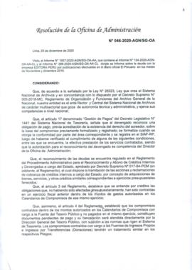 Resolución de la Oficina de Administración N° 046-2020-AGN/SG-OA