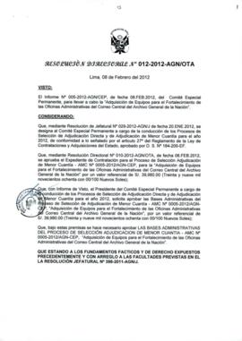 Resolución Directoral N° 012-2012-AGN/OTA