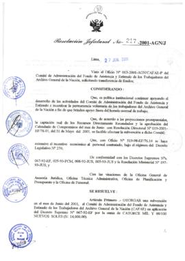 Resolución Jefatural N° 217-2001/AGN/J