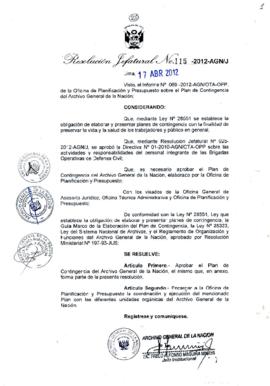 Resolución Jefatural N° 115-2012-AGN/J