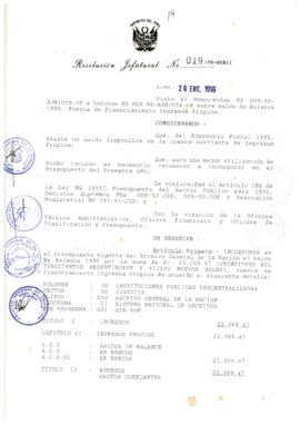 Resolución Jefatural N° 019-1996/AGN/J