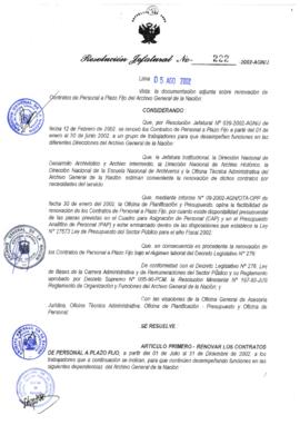 Resolución Jefatural N° 222-2002/AGN/J
