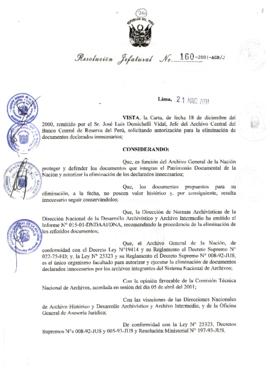 Resolución Jefatural N° 160-2001/AGN/J