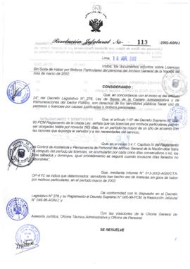 Resolución Jefatural N° 113-2002/AGN/J