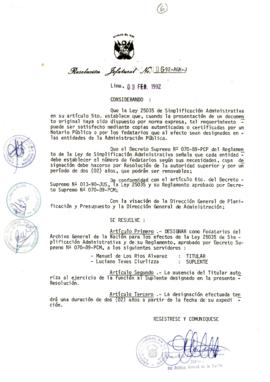 Resolución Jefatural N° 006-1992/AGN/J