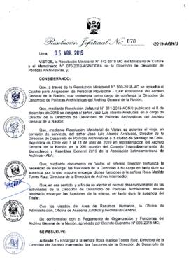 Resolución Jefatural N° 070-2019-AGN/J