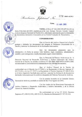 Resolución Jefatural N° 226-2003-AGN/J