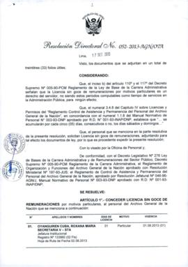 Resolución Directoral N° 052-2013-AGN/OTA