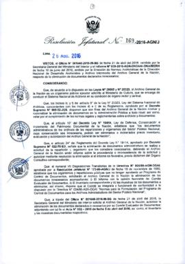 Resolución Jefatural N° 169-2016-AGN/J