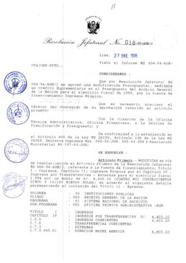 Resolución Jefatural N° 018-1995/AGN/J