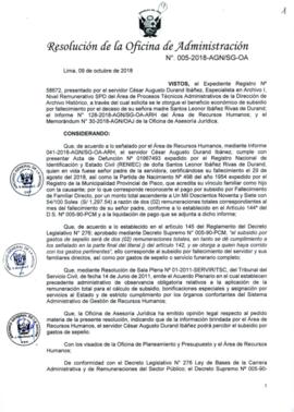 Resolución de la Oficina de Administración N° 005-2018-AGN/SG-OA