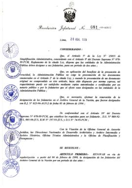 Resolución Jefatural N° 081-1999/AGN/J