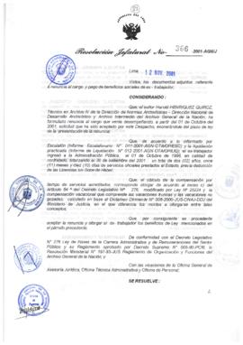 Resolución Jefatural N° 366-2001/AGN/J