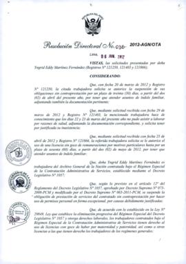Resolución Directoral N° 036-2012-AGN/OTA