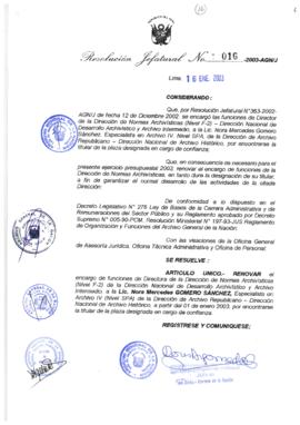 Resolución Jefatural N° 016-2003-AGN/J