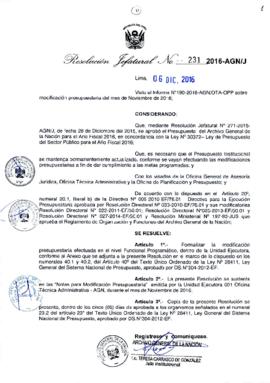 Resolución Jefatural N° 231-2016-AGN/J