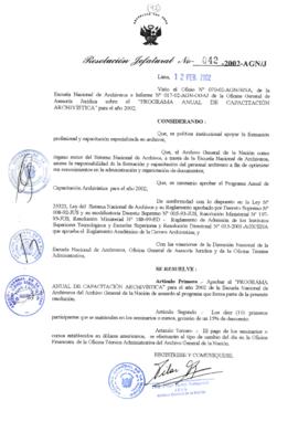 Resolución Jefatural N° 042-2002/AGN/J