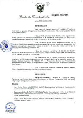 Resolución Directoral N° 026-2006-AGN/OTA