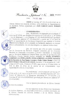Resolución Jefatural N° 265-1999/AGN/J