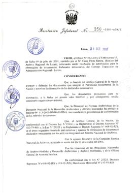 Resolución Jefatural N° 350-2001/AGN/J