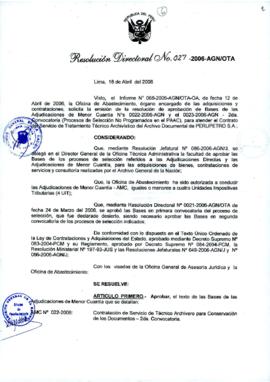 Resolución Directoral N° 027-2006-AGN/OTA