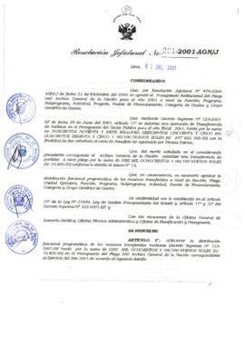 Resolución Jefatural N° 221-2001/AGN/J