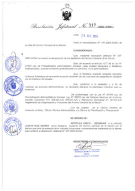 Resolución Jefatural N° 317-2004-AGN/J