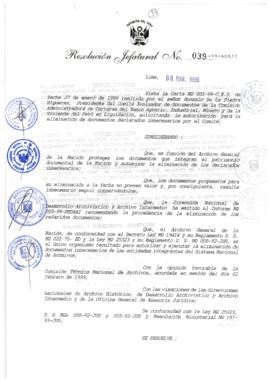 Resolución Jefatural N° 039-1999/AGN/J