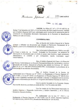 Resolución Jefatural N° 375-2003-AGN/J