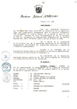 Resolución Jefatural N° 243-1991/AGN/J