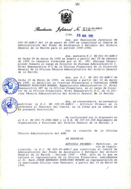 Resolución Jefatural N° 070-1995/AGN/J