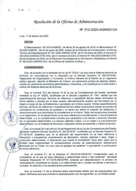 Resolución de la Oficina de Administración N° 012-2020-AGN/SG-OA