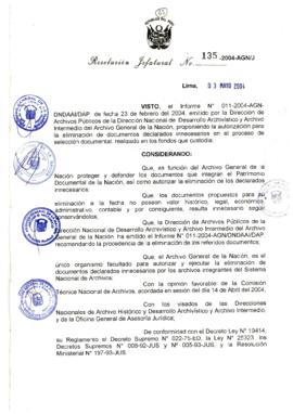 Resolución Jefatural N° 135-2004-AGN/J
