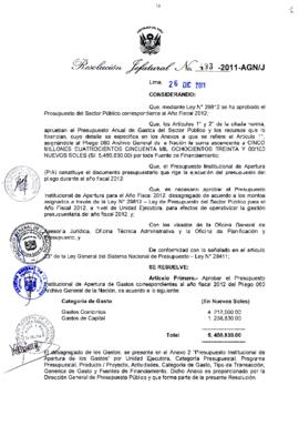 Resolución Jefatural N° 493-2011-AGN/J