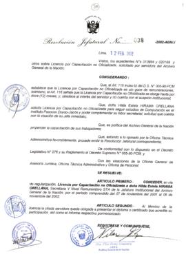 Resolución Jefatural N° 038-2002/AGN/J