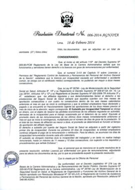 Resolución Directoral N° 006-2014-AGN/OTA