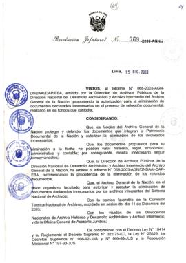 Resolución Jefatural N° 369-2003-AGN/J