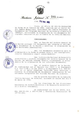 Resolución Jefatural N° 045-1996/AGN/J