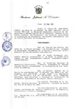 Resolución Jefatural N° 045-1995/AGN/J