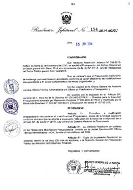 Resolución Jefatural N° 194-2014-AGN/J