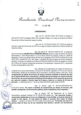 Resolución Directoral N° 012-2014-AGN/OTA