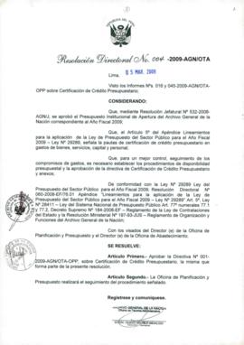 Resolución Directoral N° 004-2009-AGN/OTA
