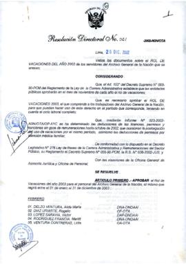 Resolución Directoral N° 021-2002-AGN/OTA