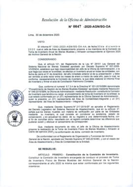 Resolución de la Oficina de Administración N° 047-2020-AGN/SG-OA