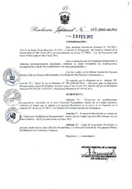 Resolución Jefatural N° 055-2012-AGN/J