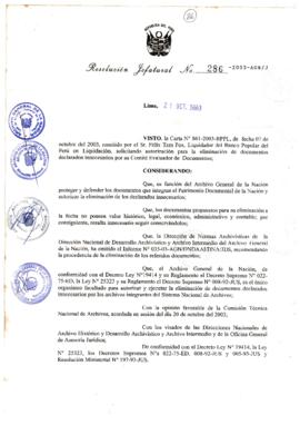 Resolución Jefatural N° 286-2003-AGN/J