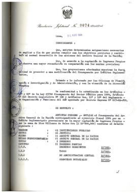 Resolución Jefatural N° 074-1984/AGN/J